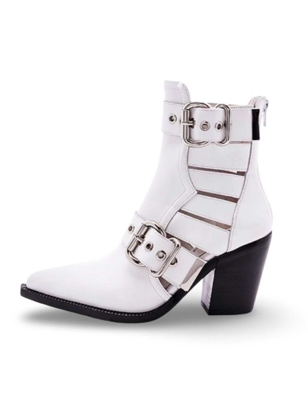 Jeffrey Campbell Guadalupe White Leather Ankle Bootie Size 8 - Picture 2 of 9